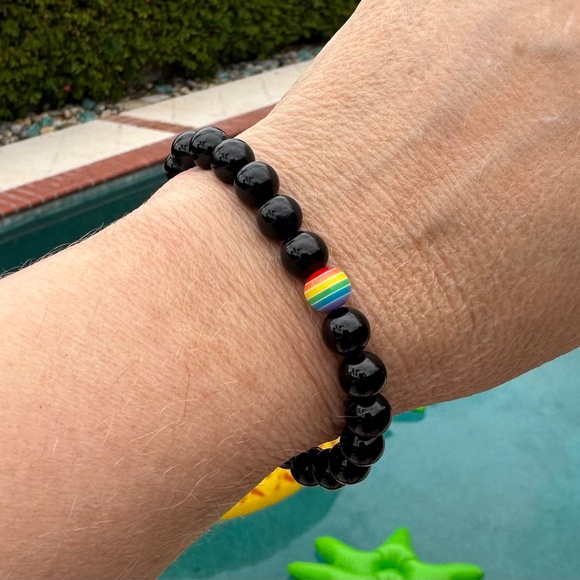 Rainbow beads with Black Tourmaline (8mm) bracelet - Picture 2 of 5